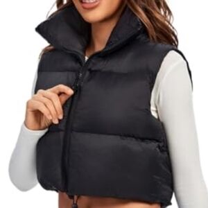 Fuinloth Cropped Black Women's Puffer Vest